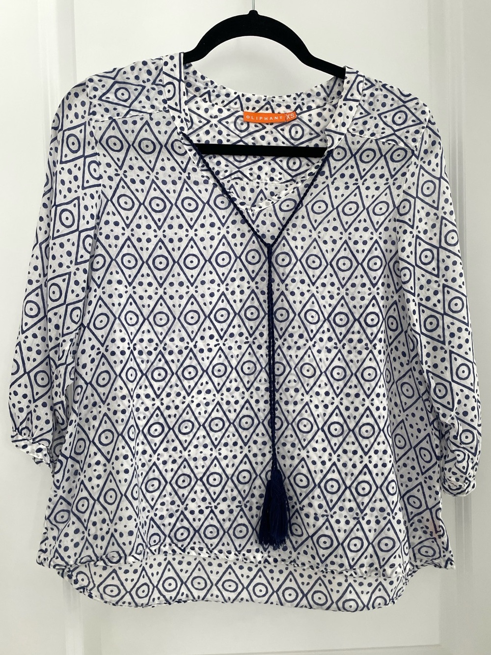 Oliphant Tassel Tie Top Coastal Cotton Voile Popover Blouse. L6